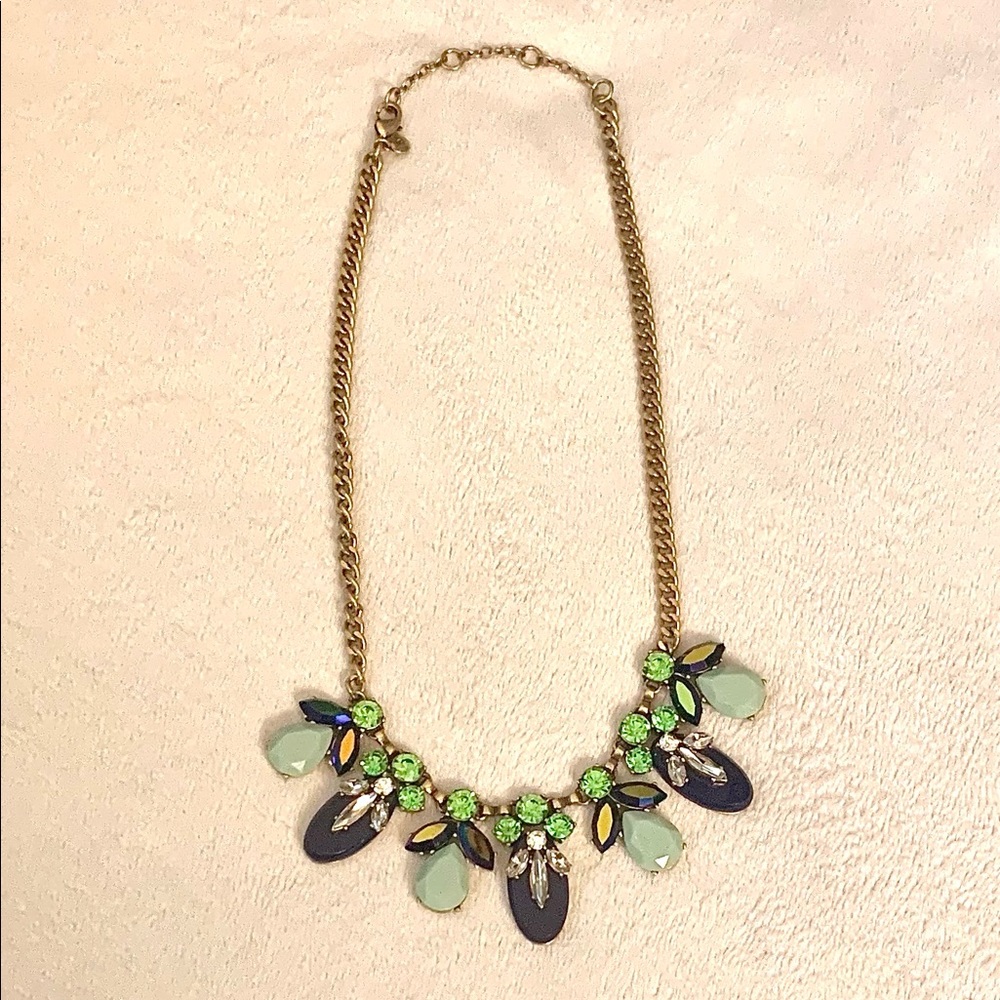 J. Crew Statement Necklace Green Jewel Blue